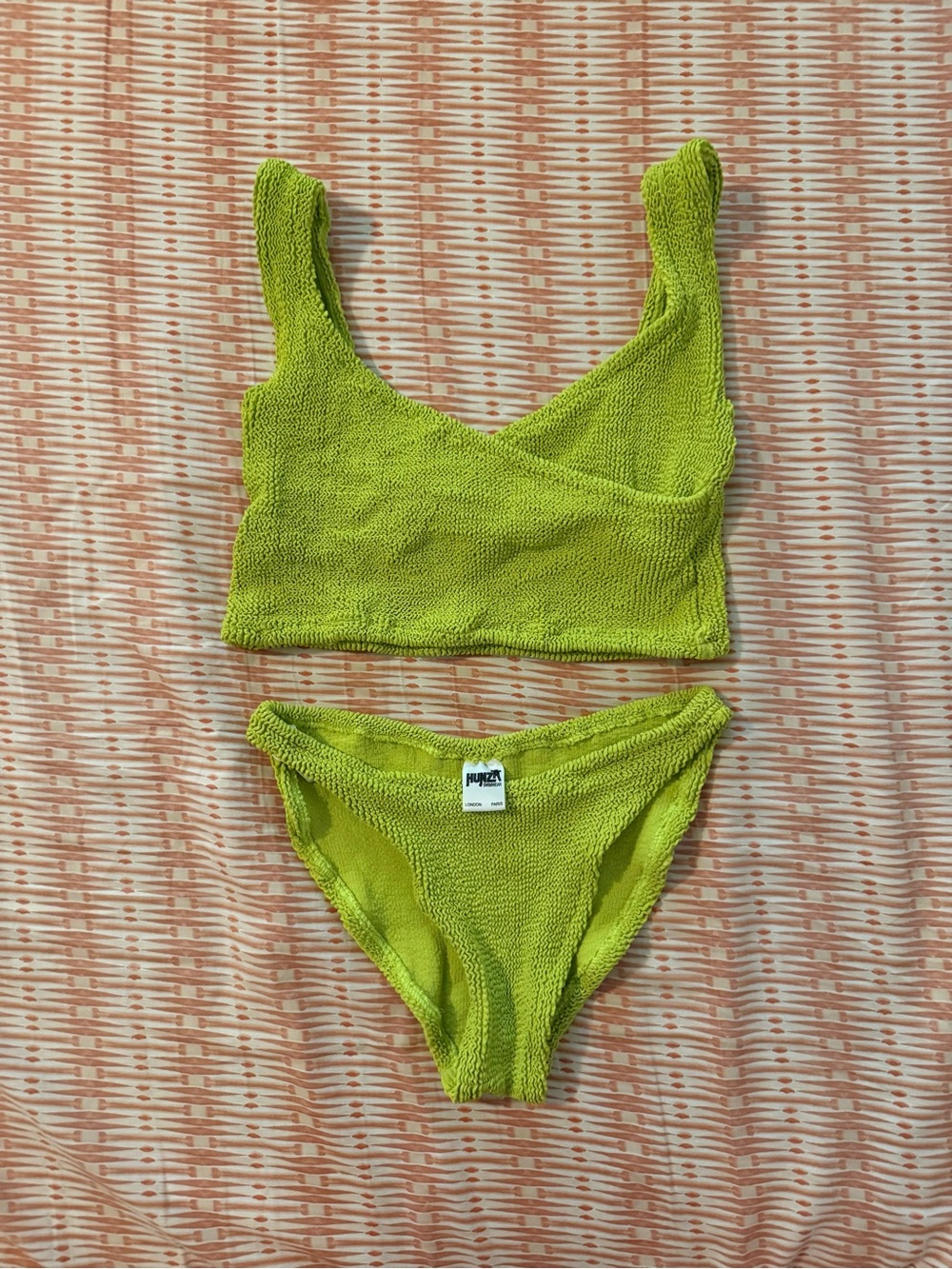Hunza G Crinkle Bikini in Bright Lime
